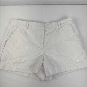 LOFT Womens White Floral Applique Lined Chino Shorts Size 10 Boho Coastal